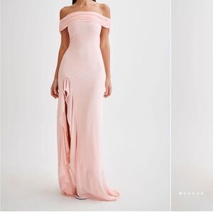 Meshki Audrey Off Shoulder Mesh Maxi Dress - Pale Pink